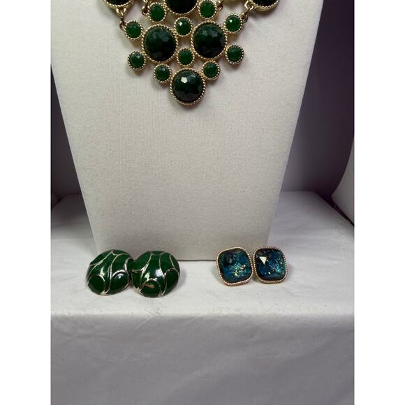 3 kelly green statement bib flower floral bling enamel necklaces banana republic - Picture 13 of 13